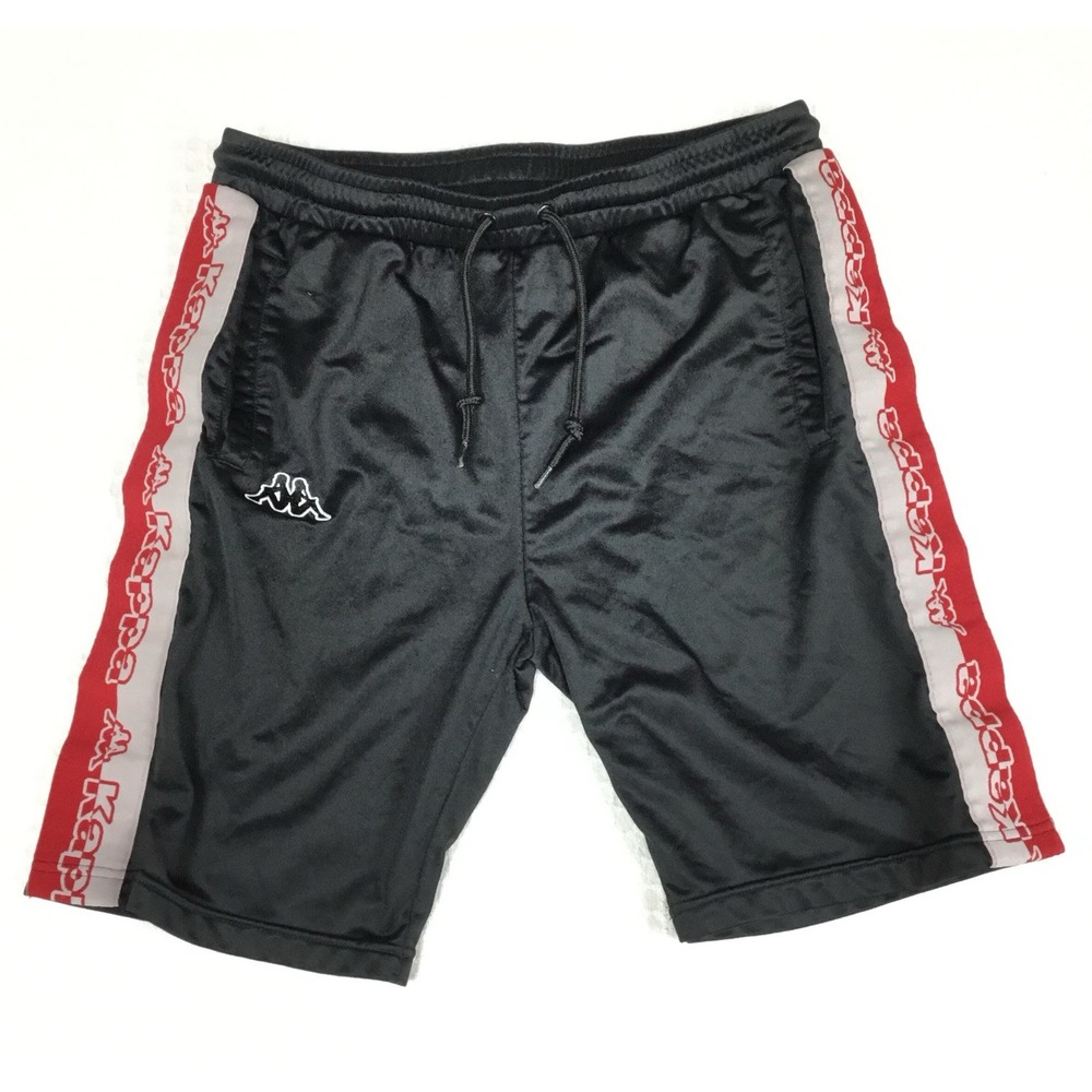 Kappa Mens Black Red White Logo Tape Track‎ Shorts Size Medium JM Sportswear